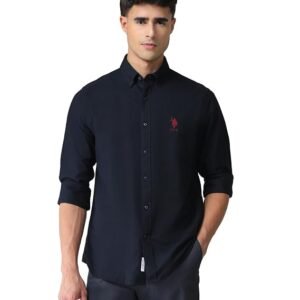 U.S. POLO ASSN. Solid Cotton Shirt for Men - Slim Fit, Spread Collar Mens Casual Shirts