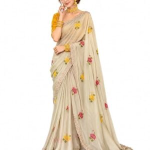 Womens Designer Rangoli Silk Saree | Embroidery with Real Mirror and Cut Work
