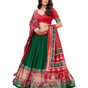 Women's Trending Designeer Tussar Silk Lehenga Choli Print with Foil Work With Unstitched Blouse Patola Print Adorned with Foil Work For Navrati || Wedding || Festival
